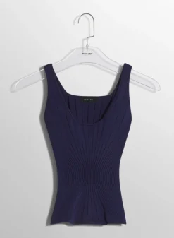 Women MUGLER midnight blue sculpting knit tank top