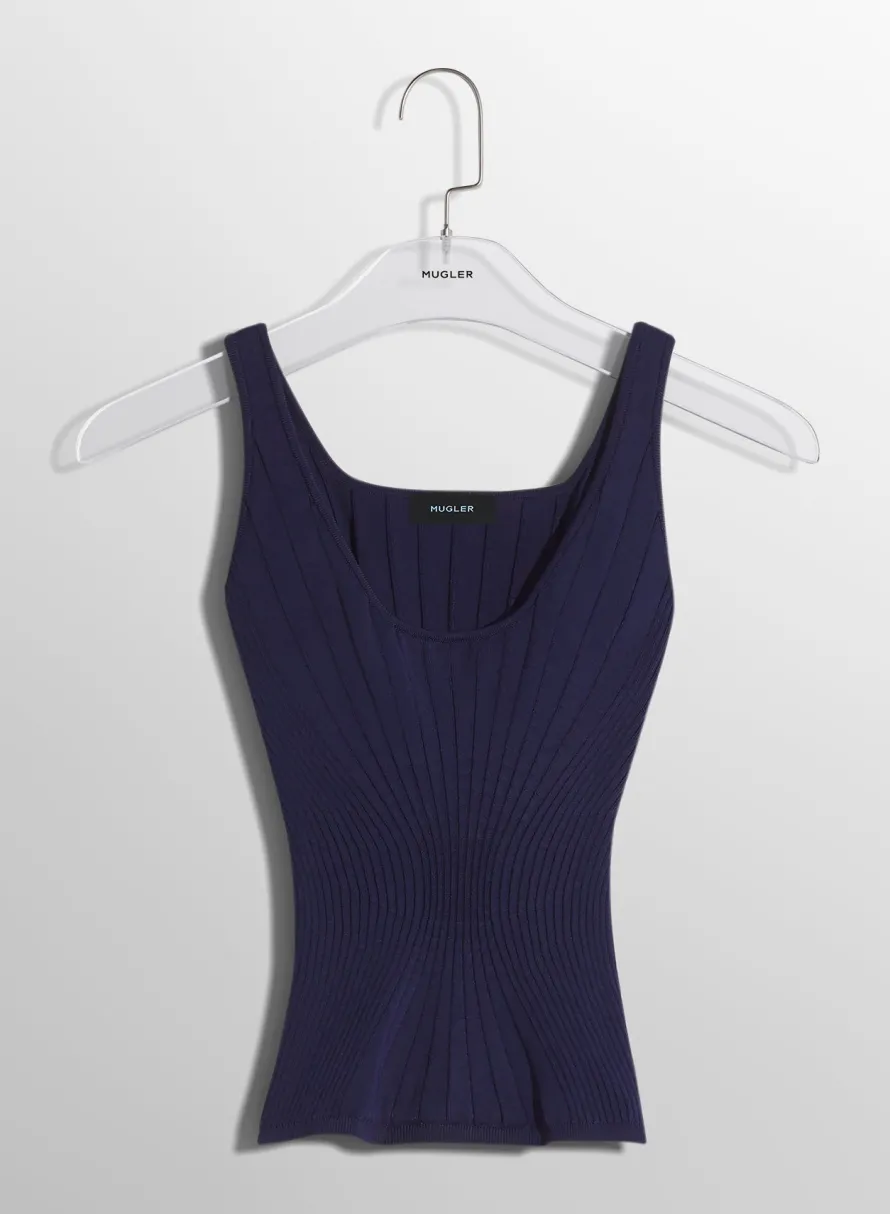 Women MUGLER midnight blue sculpting knit tank top