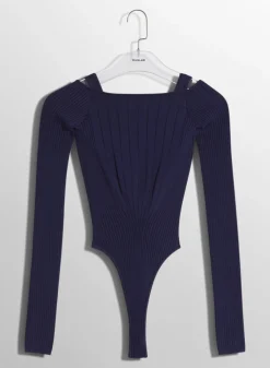 Women MUGLER midnight blue sculpting knit bodysuit