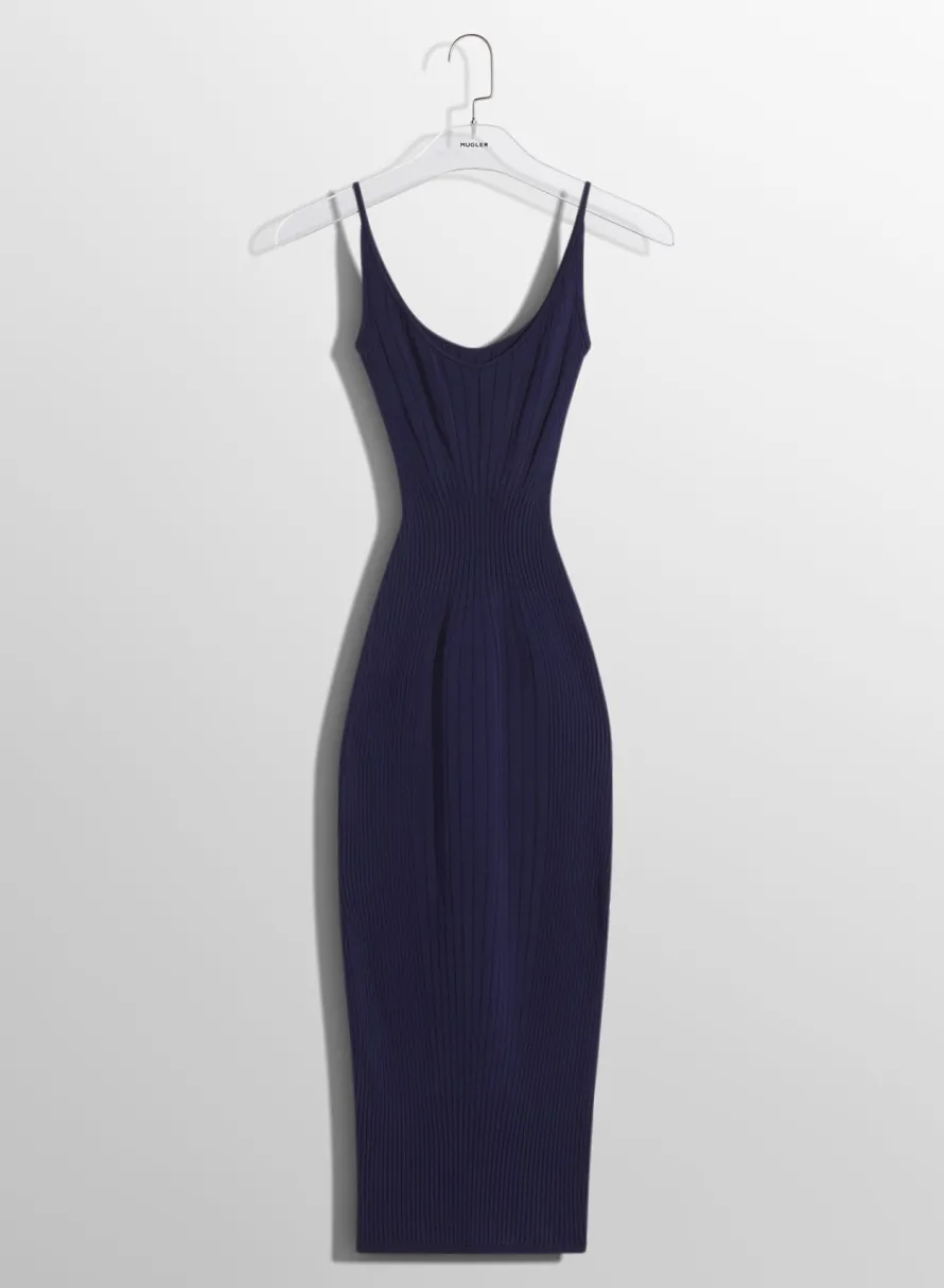 Women MUGLER midnight blue sculpting knit dress