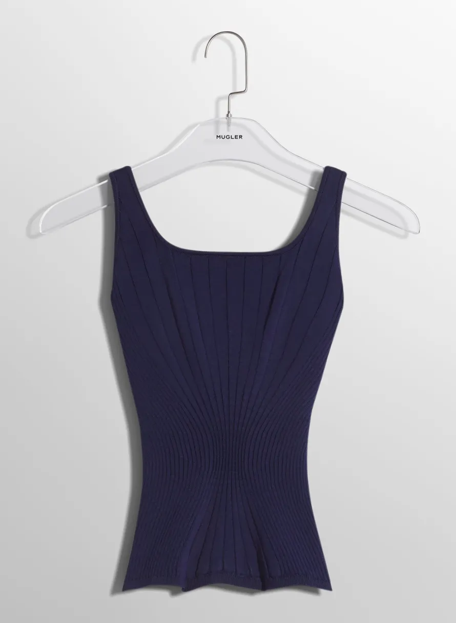 Women MUGLER midnight blue sculpting knit tank top