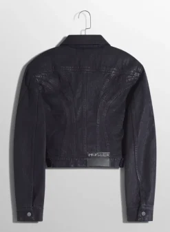Women MUGLER midnight blue waxed denim jacket