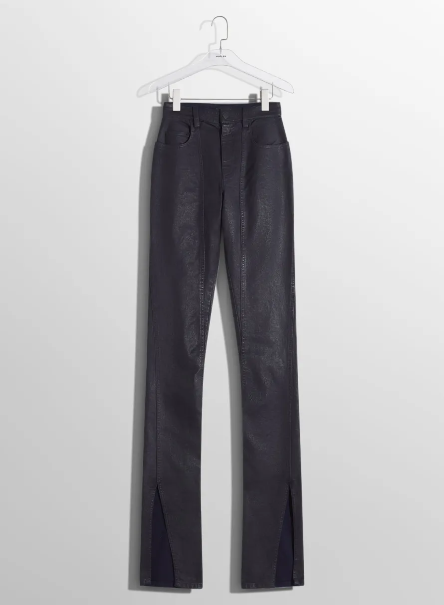 Women MUGLER midnight blue waxed skinny jeans