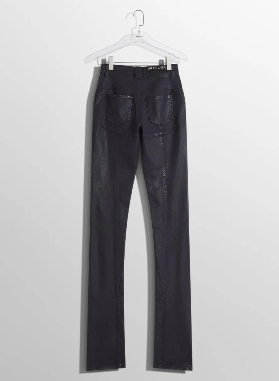 Women MUGLER midnight blue waxed skinny jeans