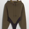 Women MUGLER Military green fleece hoodie bodysuit