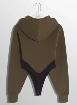 Women MUGLER Military green fleece hoodie bodysuit