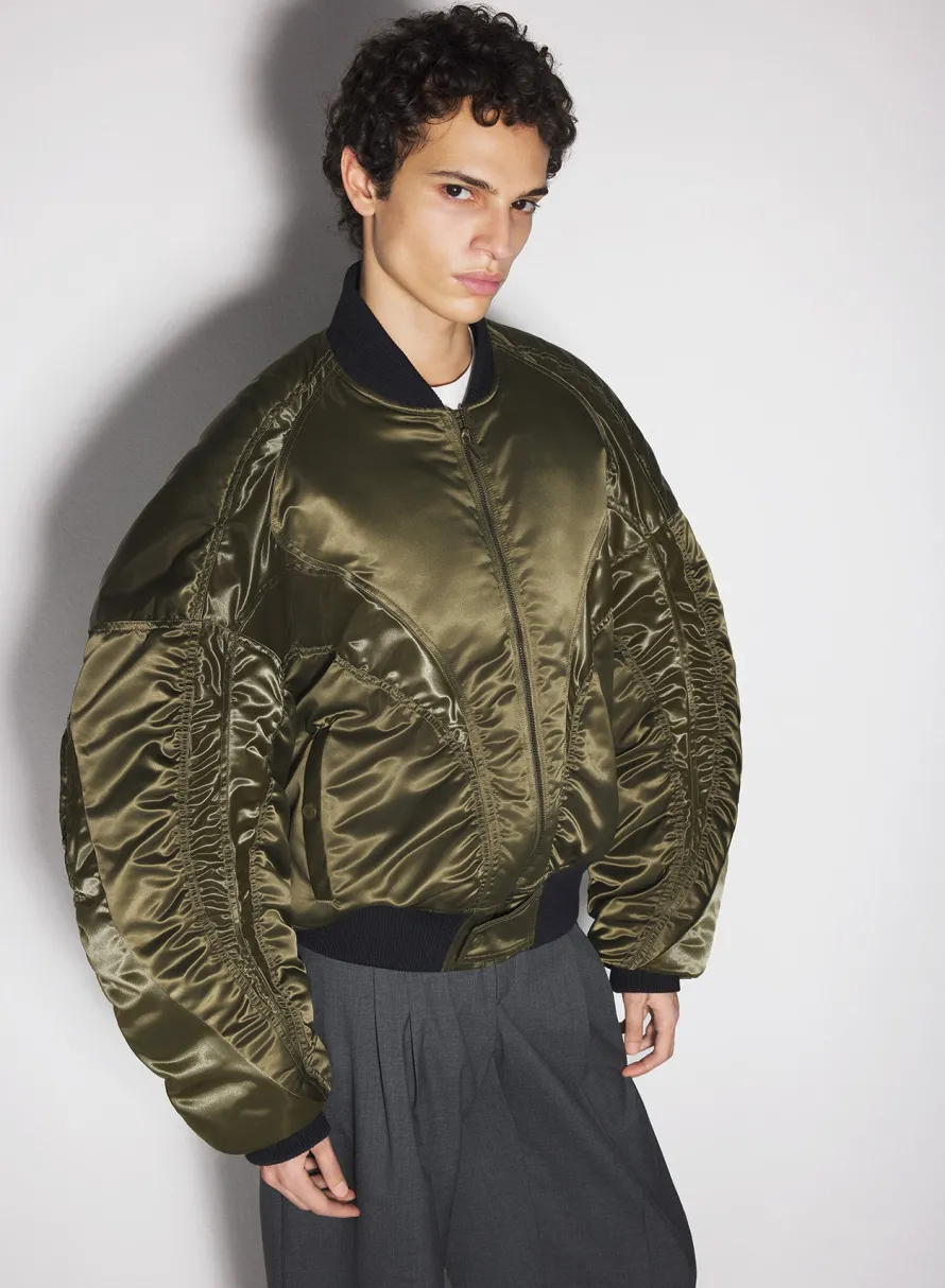 Women MUGLER military green satiny bomber jacket