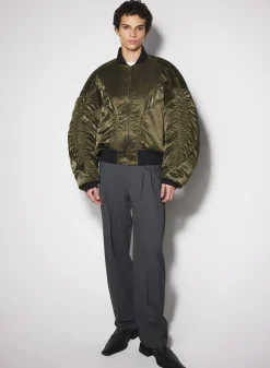 Women MUGLER military green satiny bomber jacket