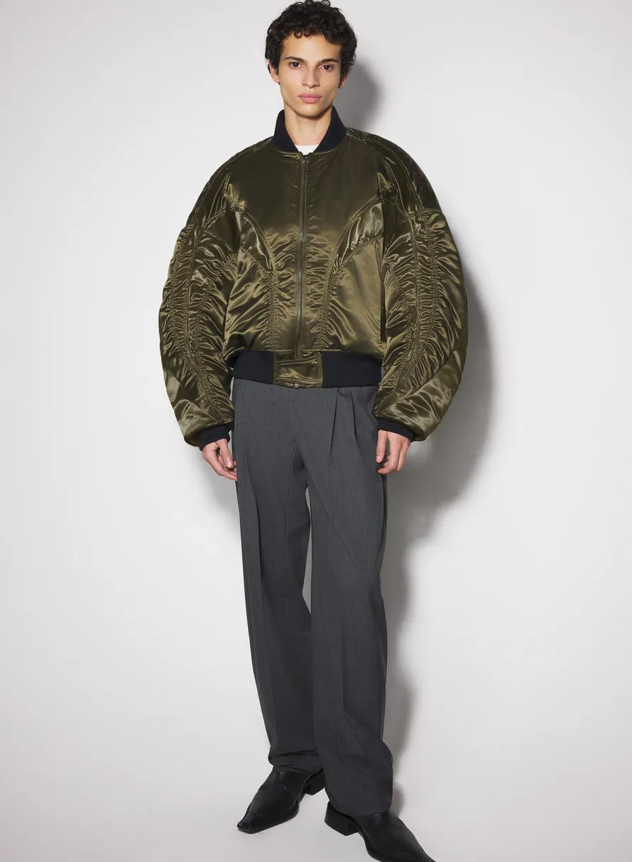 Women MUGLER military green satiny bomber jacket