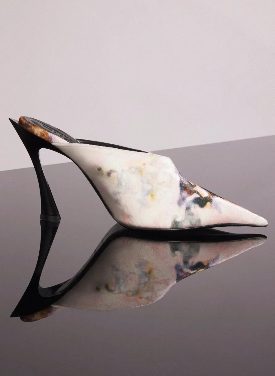 Women MUGLER x Ambera Wellmann printed velvet fang 95 mules