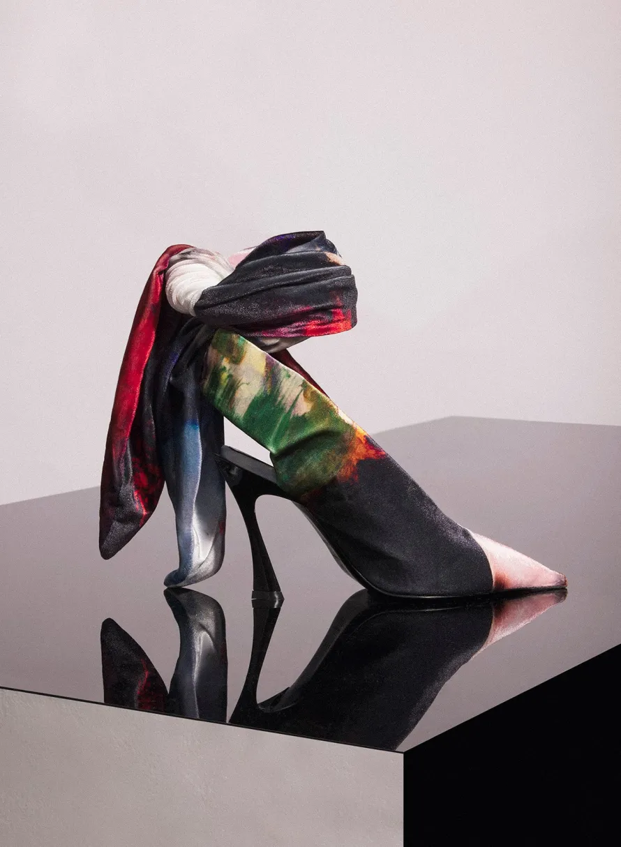 Women MUGLER x Ambera Wellmann printed velvet knot fang 95 mules