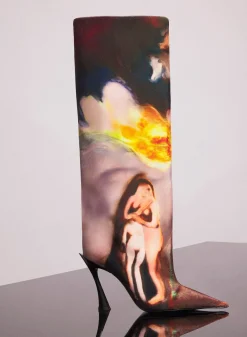 Women MUGLER x Ambera Wellmann printed velvet fang 95 knee high boots