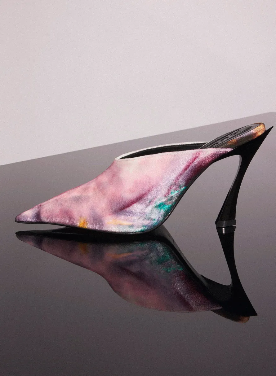Women MUGLER x Ambera Wellmann printed velvet fang 95 mules