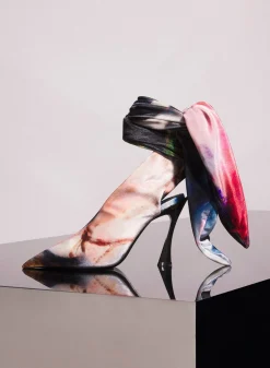 Women MUGLER x Ambera Wellmann printed velvet knot fang 95 mules