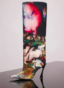 Women MUGLER x Ambera Wellmann printed velvet fang 95 knee high boots