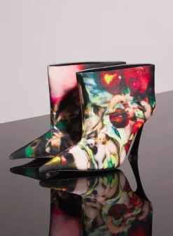 Women MUGLER x Ambera Wellmann printed velvet fang 95 ankle boots