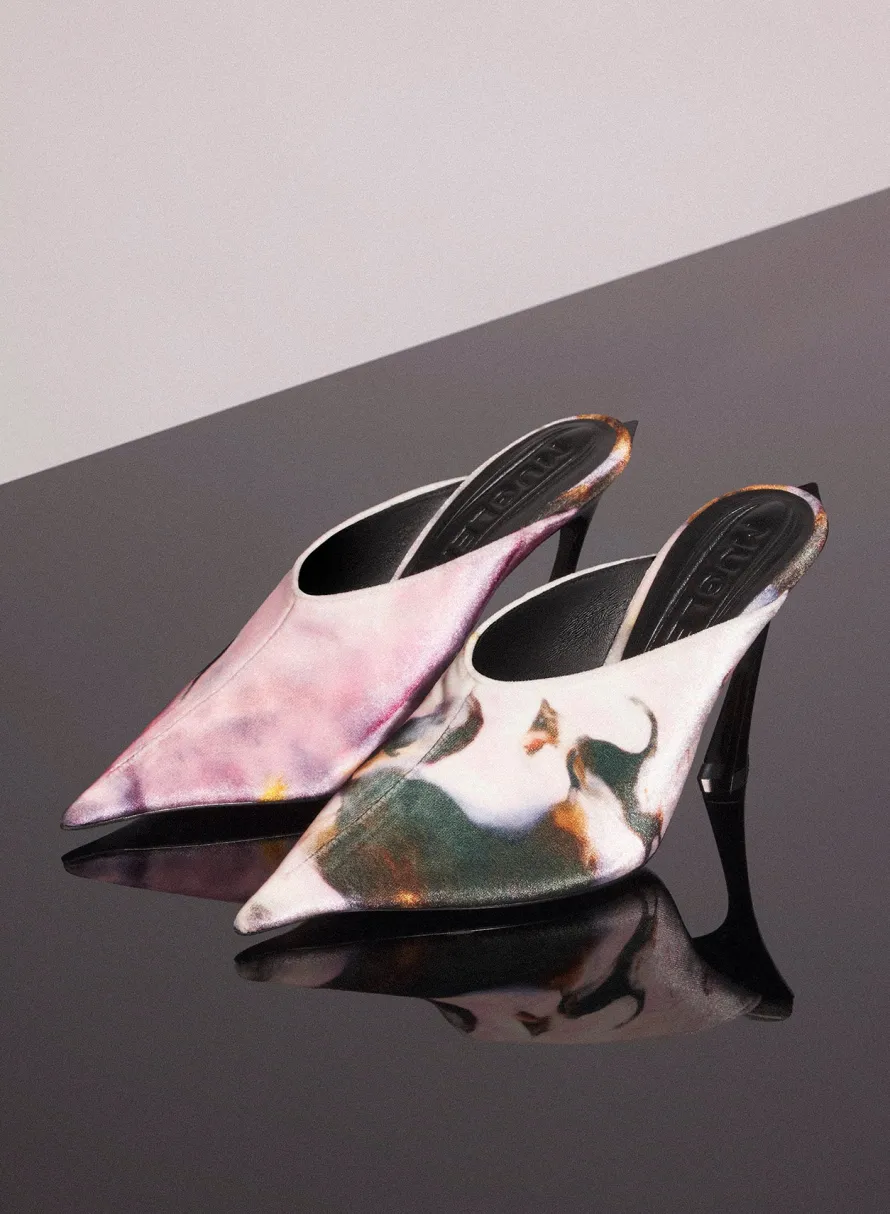 Women MUGLER x Ambera Wellmann printed velvet fang 95 mules