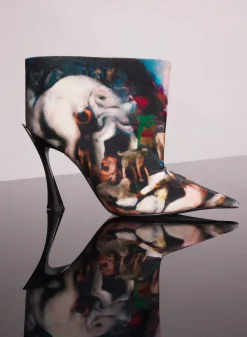 Women MUGLER x Ambera Wellmann printed velvet fang 95 ankle boots