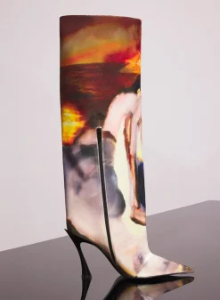 Women MUGLER x Ambera Wellmann printed velvet fang 95 knee high boots