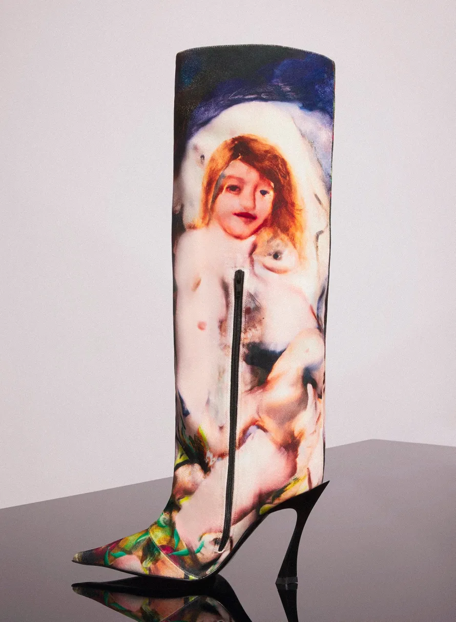 Women MUGLER x Ambera Wellmann printed velvet fang 95 knee high boots