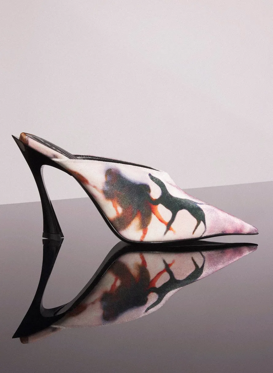Women MUGLER x Ambera Wellmann printed velvet fang 95 mules