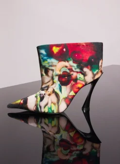 Women MUGLER x Ambera Wellmann printed velvet fang 95 ankle boots
