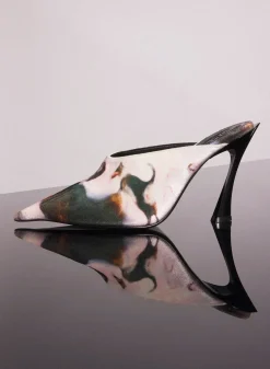 Women MUGLER x Ambera Wellmann printed velvet fang 95 mules