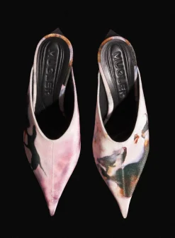 Women MUGLER x Ambera Wellmann printed velvet fang 95 mules