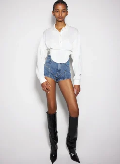 Women MUGLER off-white corseted polo
