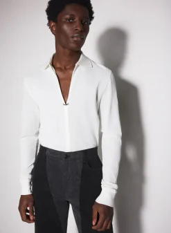Women MUGLER off-white pierced polo