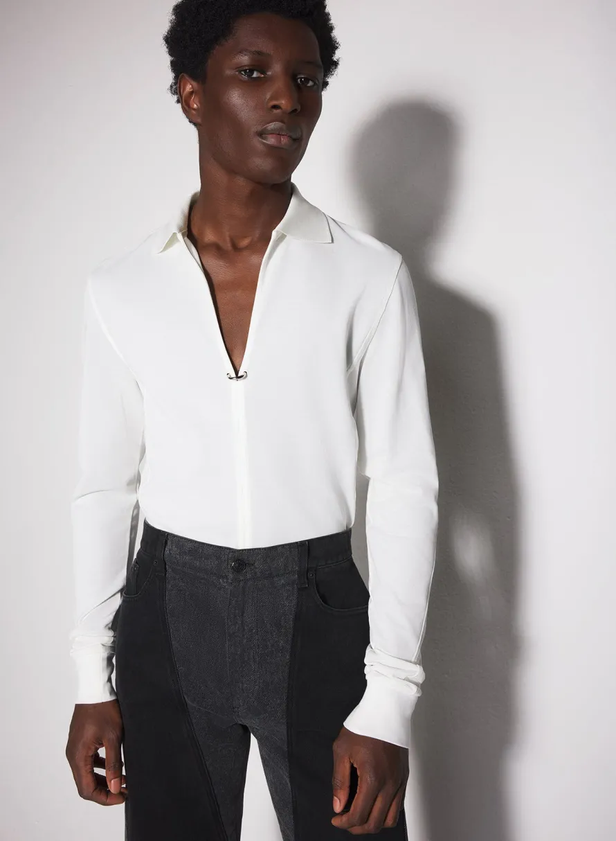 Women MUGLER off-white pierced polo