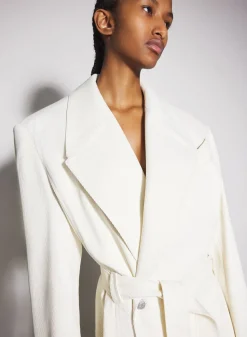 Women MUGLER off-white ribbed belted coat