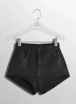 Women MUGLER raw blue bi-material denim shorts