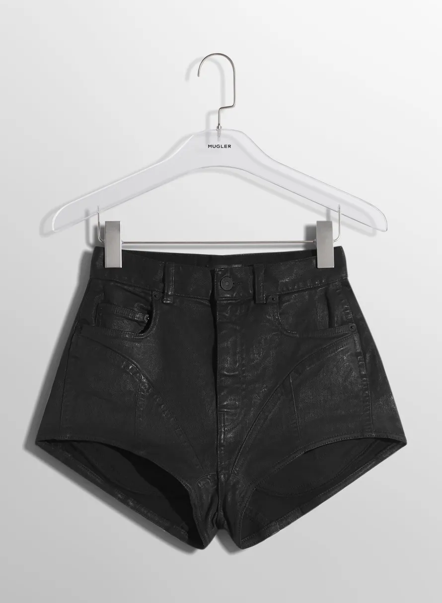 Women MUGLER raw blue bi-material denim shorts