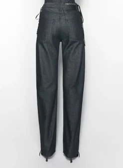Women MUGLER raw blue laced-up straight leg jeans
