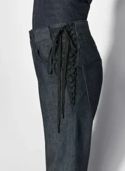 Women MUGLER raw blue laced-up straight leg jeans
