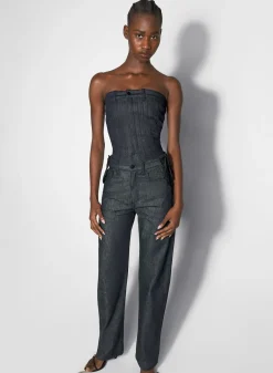 Women MUGLER raw blue laced-up straight leg jeans