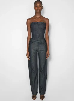 Women MUGLER raw blue laced-up straight leg jeans