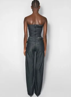 Women MUGLER raw blue laced-up straight leg jeans