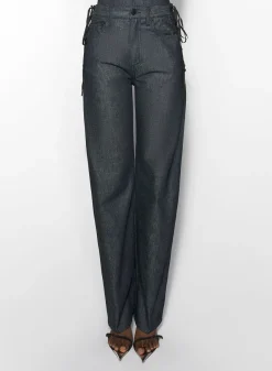 Women MUGLER raw blue laced-up straight leg jeans