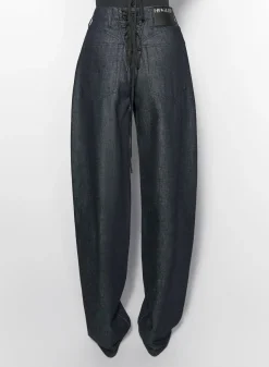 Women MUGLER raw blue laced-up wide leg jeans
