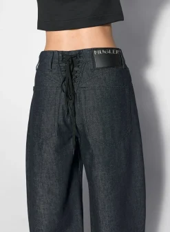 Women MUGLER raw blue laced-up wide leg jeans