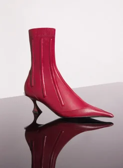 MUGLER red boned leather fang 55 ankle boots
