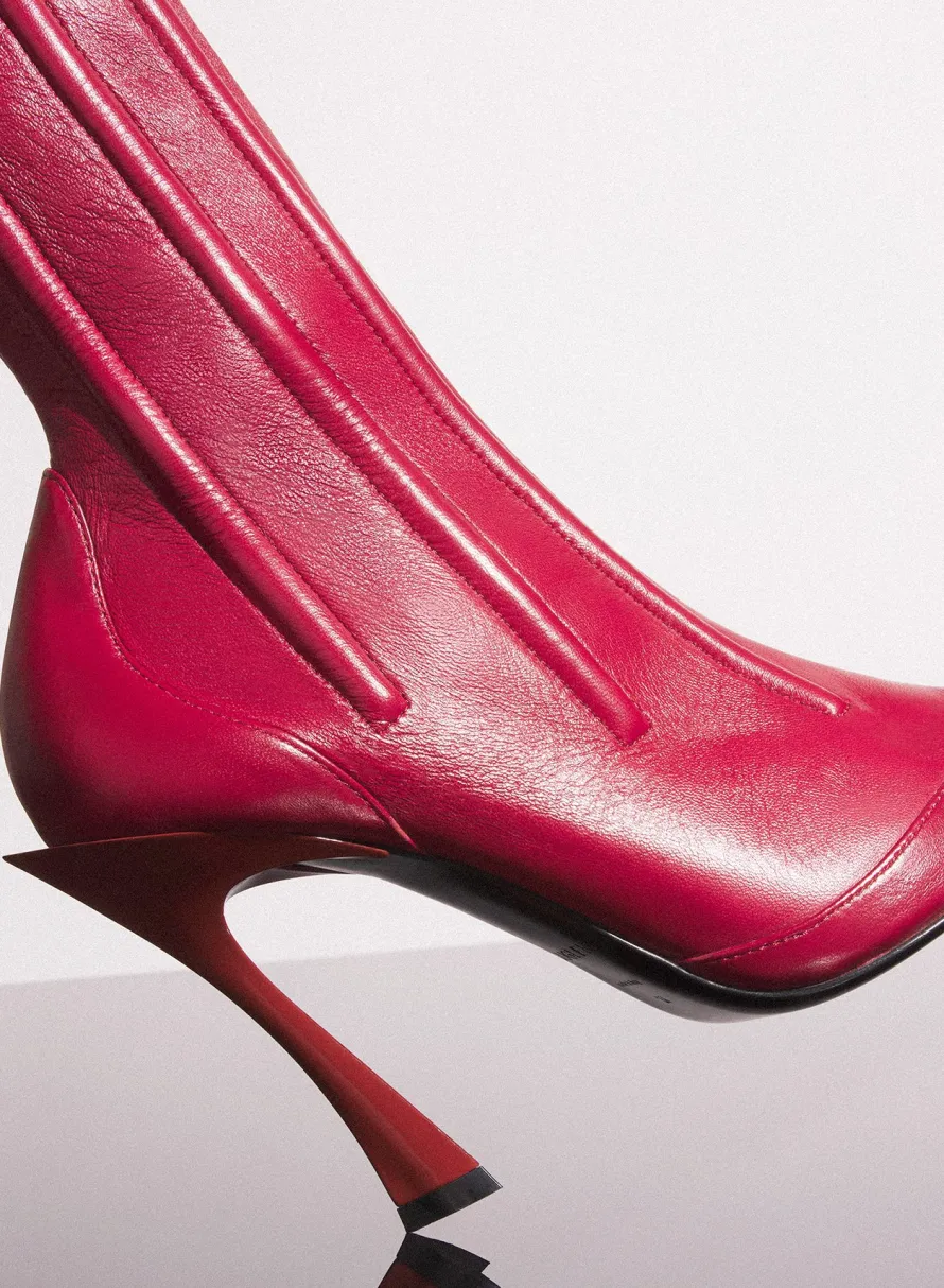 MUGLER red boned leather fang 95 ankle boots