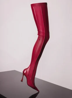 MUGLER red boned leather fang 95 thigh high boots