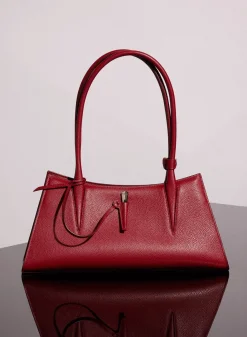 MUGLER red grained leather fang bag