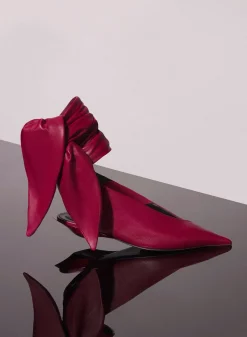 MUGLER red leather knot fang flat mules