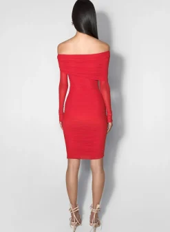 Women MUGLER red off-shoulder ruched dress