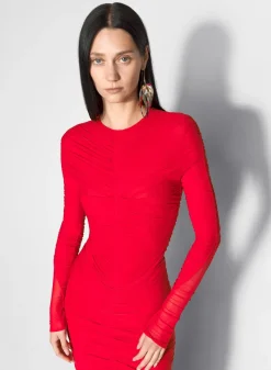 Women MUGLER red ruched bodysuit