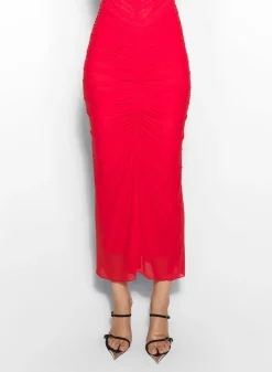 Women MUGLER red ruched mesh skirt